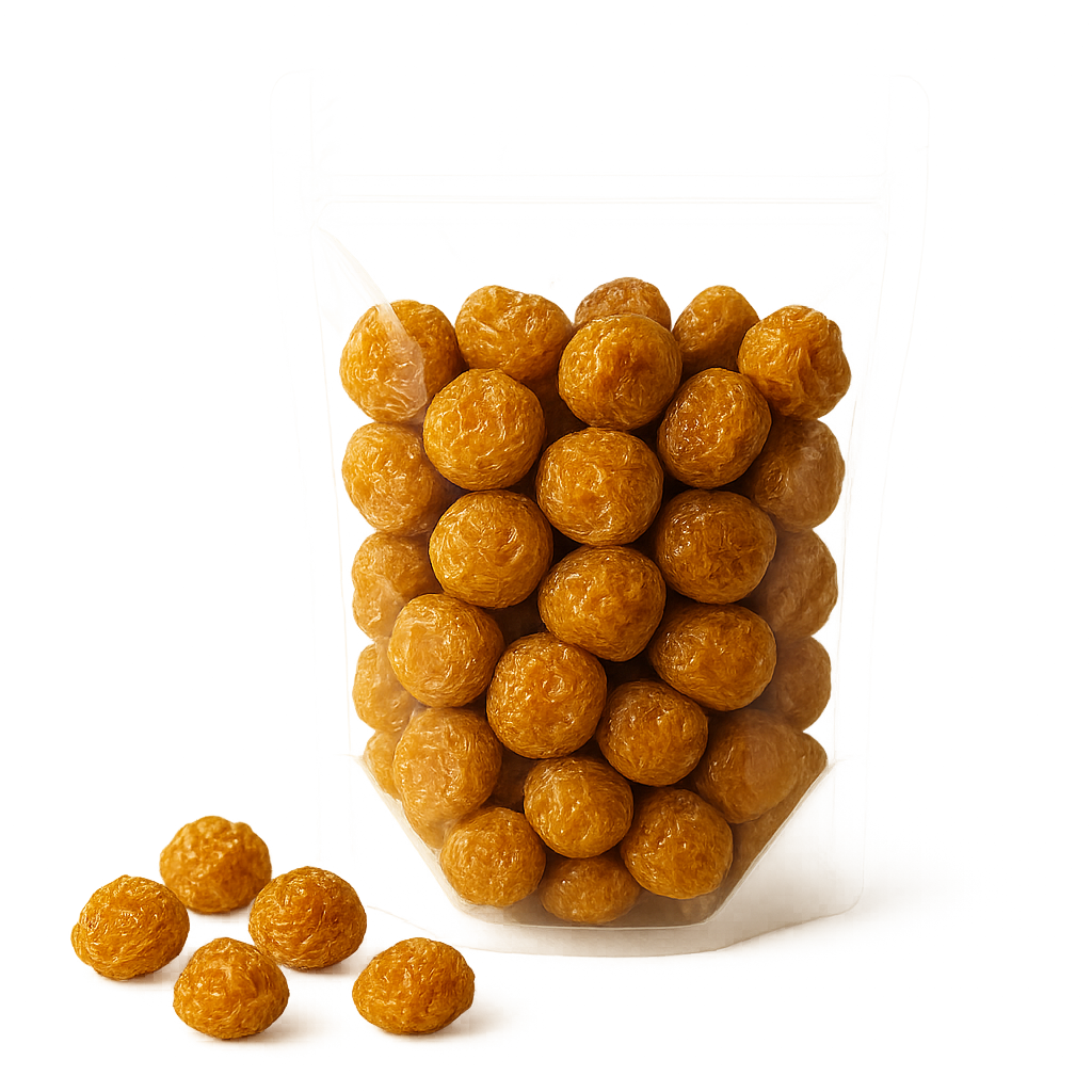 Loose dehydrated golden berries transparent pouch