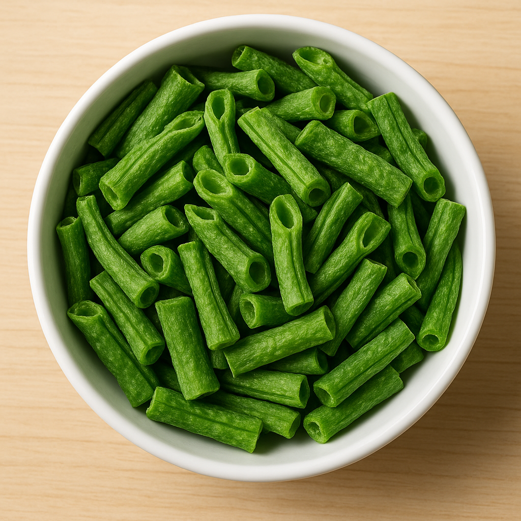 High-quality dehydrated green beans slices in a bowl showing natural green colour and crisp texture.