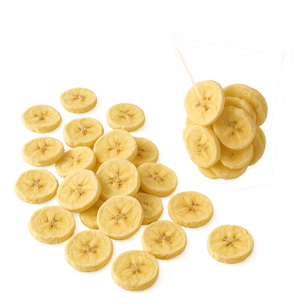 Freeze-dried banana slices loose transparent pouch healthy sweet snack