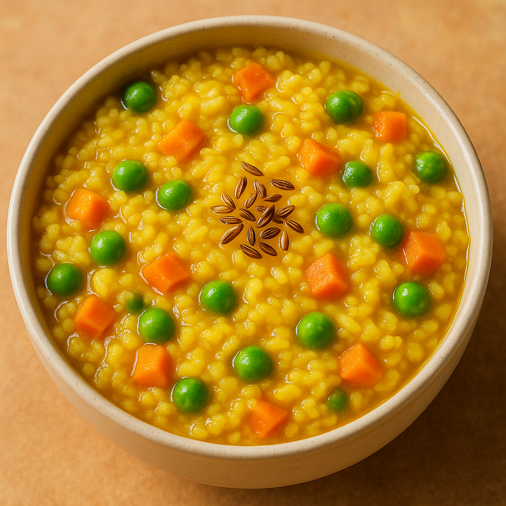 Comforting and healthy Instant Khichdi made with premium rice, dal, ghee, and real spices. Ready in just 3 minutes — just add hot water and enjoy a nutritious homestyle meal anywhere!