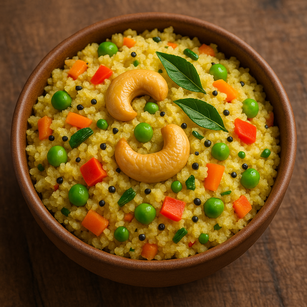 Delicious South Indian Instant Upma made with premium semolina, veggies, spices, and natural seasonings. Ready in just 3 minutes — simply add hot water and enjoy a fresh, homestyle meal!