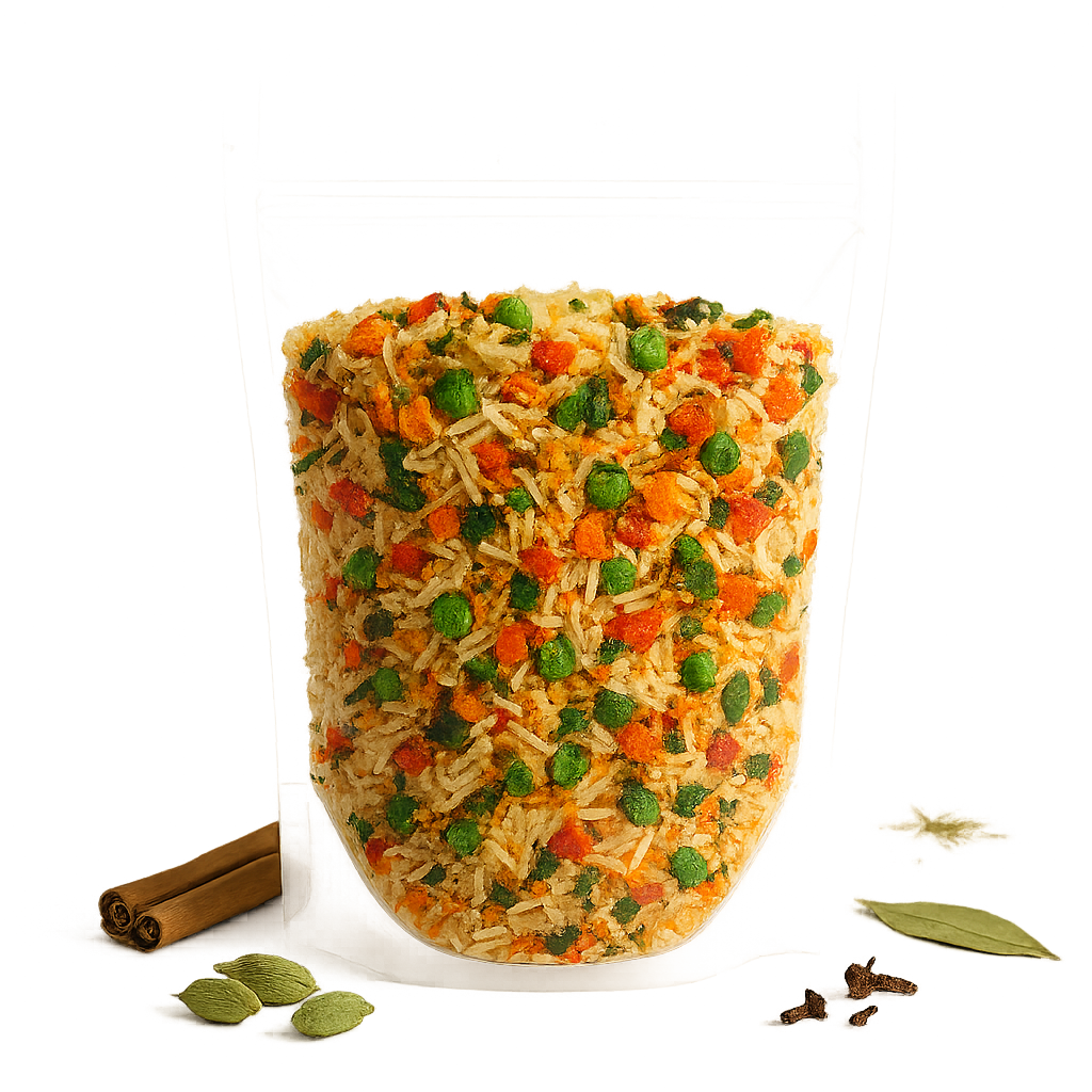 Aromatic, flavour-packed Instant Veg Biryani made with real vegetables, premium basmati rice, and traditional biryani spices. Just add hot water and enjoy a restaurant-style biryani anywhere, anytime.