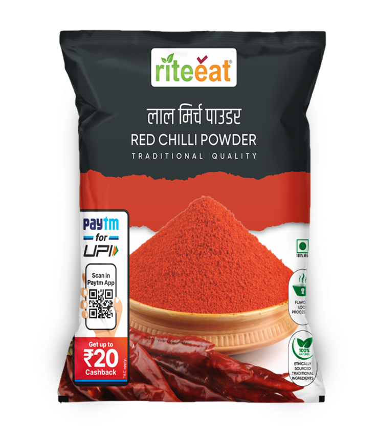 Premium Red Chilli Powder in pouch with vibrant natural red spice