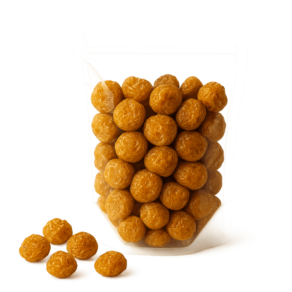 Loose dehydrated golden berries transparent pouch
