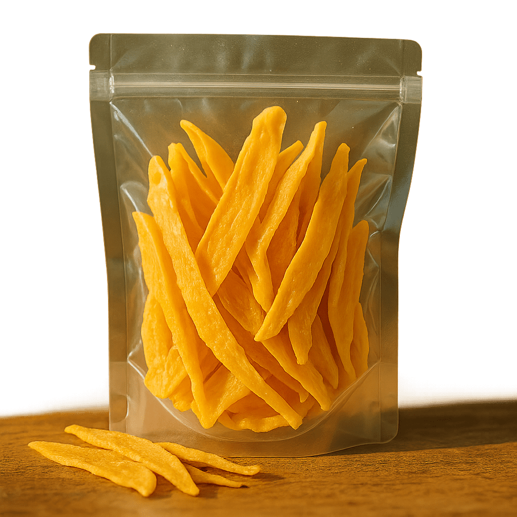 Loose dehydrated mango slices transparent pouch